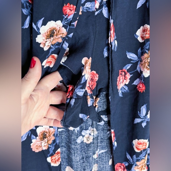 Navy Blue Floral Dress Size Large High Slit Built In Bodysuit Romance Romani - Picture 4 of 5